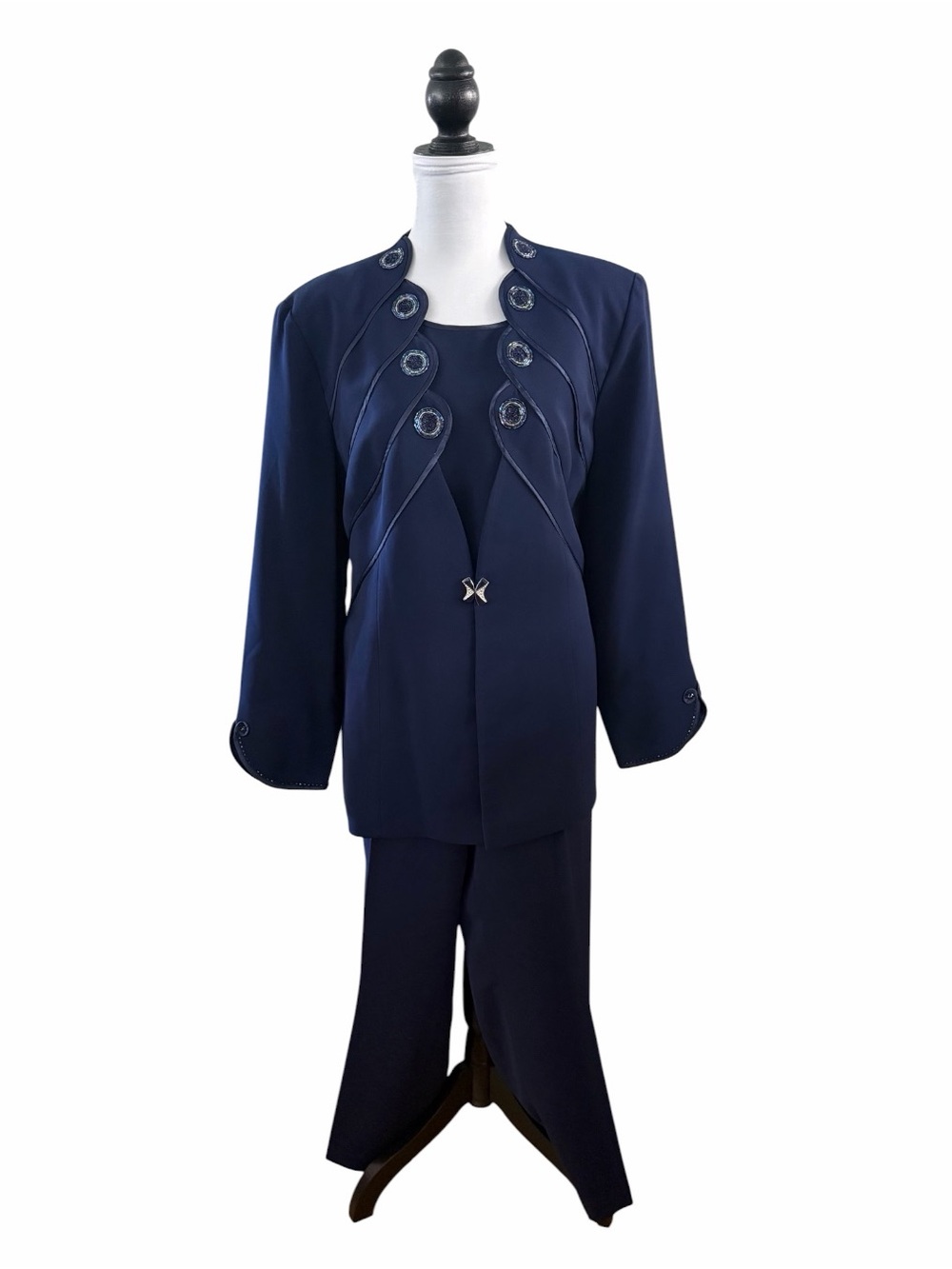 Ben Marc Navy Blue 3pc Pant Suit w/Iridescent Bead Accents Size 16
